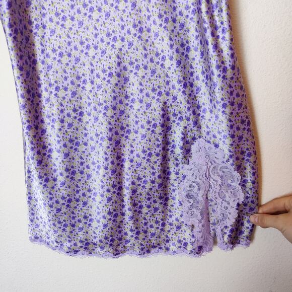 Vtg Y2K Victoria's Secret Purple Ditsy Floral Satin Cami Slip Dress Large Fairy - Picture 4 of 10